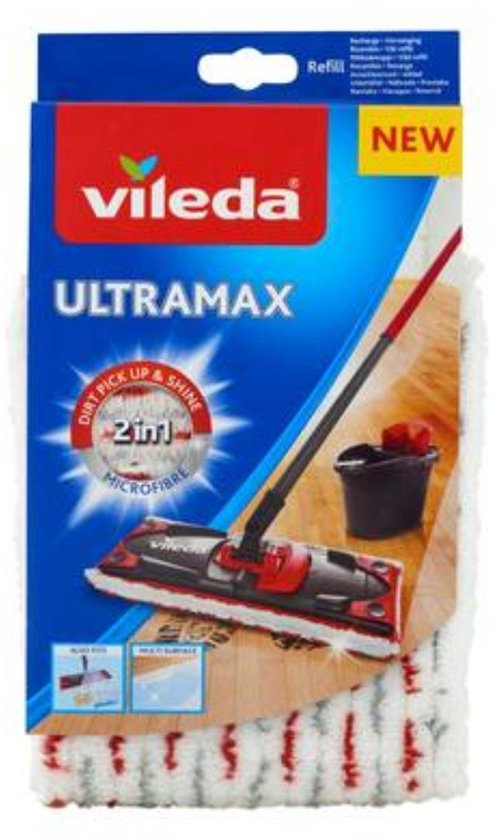 Vileda UltraMax Extra Vervanging - 1 per verpakking - Geschikt voor alle platte mopsystemen van Vileda - Voor alle vloertypes