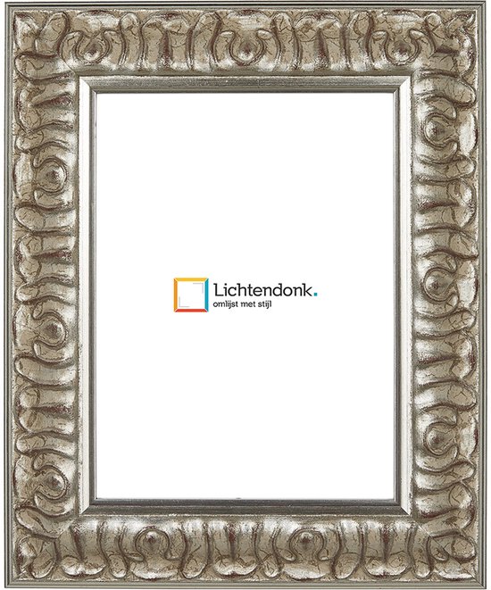 Fotolijst - Fotokader - Barok Zilver - 4,6 cm breed profiel - Fotomaat 25x25 - Ontspiegeld ACRYLITE - Art.nr. 10691625253