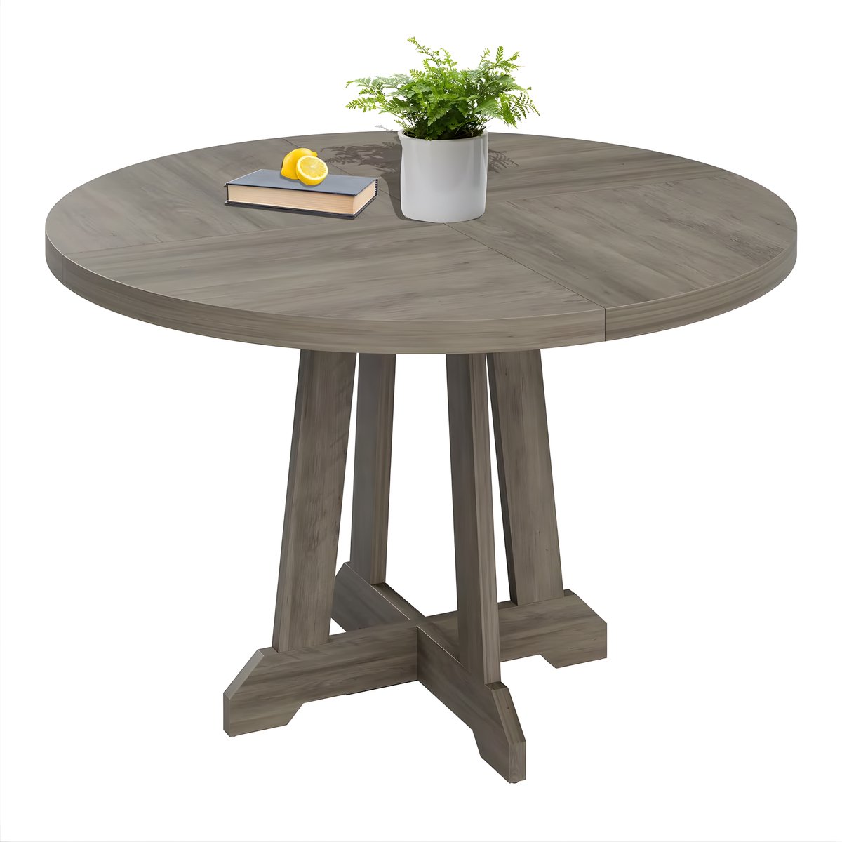 Happiq Ronde Eettafel 180 cm - Voor 4-6 Personen - Houten Boerderij Keukentafel met Tafelblad & Poot - Thuis & Woonkamer - Grijs Grey