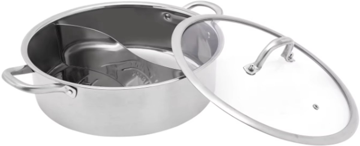 TamTrade Hotpot - Hotpot pan - Hotpot met deksel - Roestvrij staal - 30 cm - Vaatwasserbestendig - Geschikt voor verschillende warmtebronnen