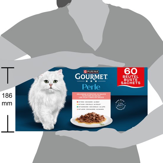 Gourmet Perle Duo Mini Filets In Saus Kattenvoer, Natvoer Met Zalm En Koolvis Witvis Zeevis Tonijn Witvis Tonijn 4x85g Doos Van 12 48 Portiezakjes 4 08kg 650677458