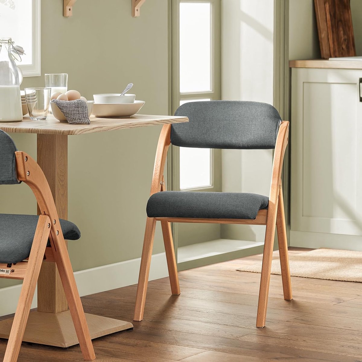 Folding Kitchen & Dining Chair Set 2 pcs – Ergonomic Wooden Chairs with Padded Seat, Space-Saving & Foldable, 47,5 x 77 x 59 cm, Dark Grey – Laura