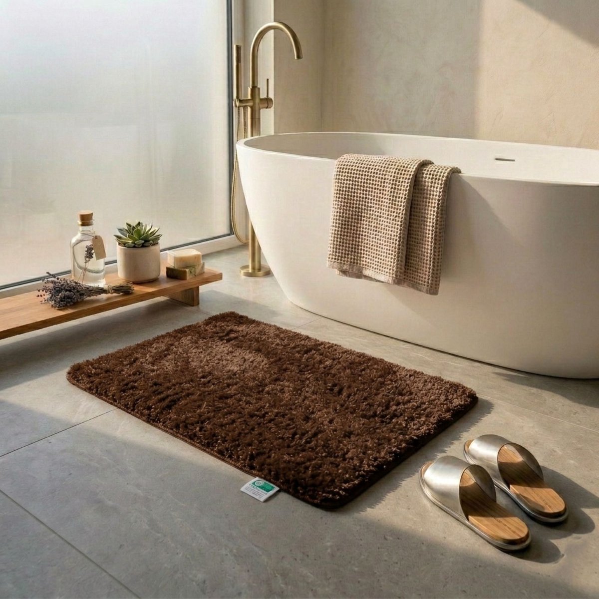 FLOORDIREKT Badmat - Sky Soft - Douchemat - Anti-Slip - Bruin - 50 x 80 cm