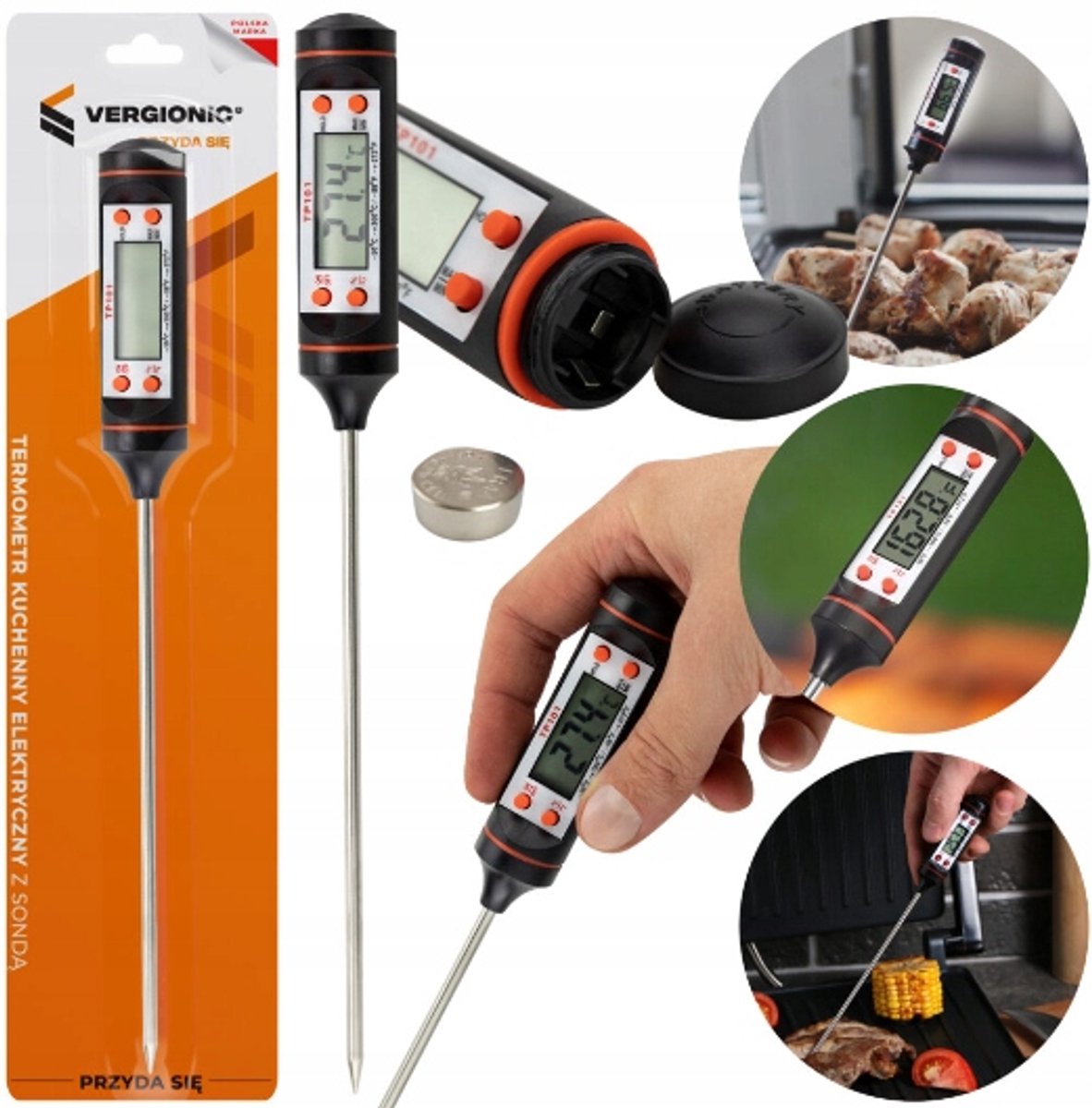 Vergionic - Keukenthermometer - LCD Display - Zwart - Precieze Metingen