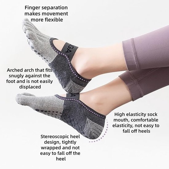 Premium Antislip Yoga Sokken met Tenen - 5-Teens Ontwerp - Maximale Grip & Stabiliteit - Open Wreef Design - Universele Maat - Antislip Zool - Ademend & Hygiënisch - Geschikt voor Pilates, Barre & Dans - Dames - zwart van Merkloos — afbeelding 3