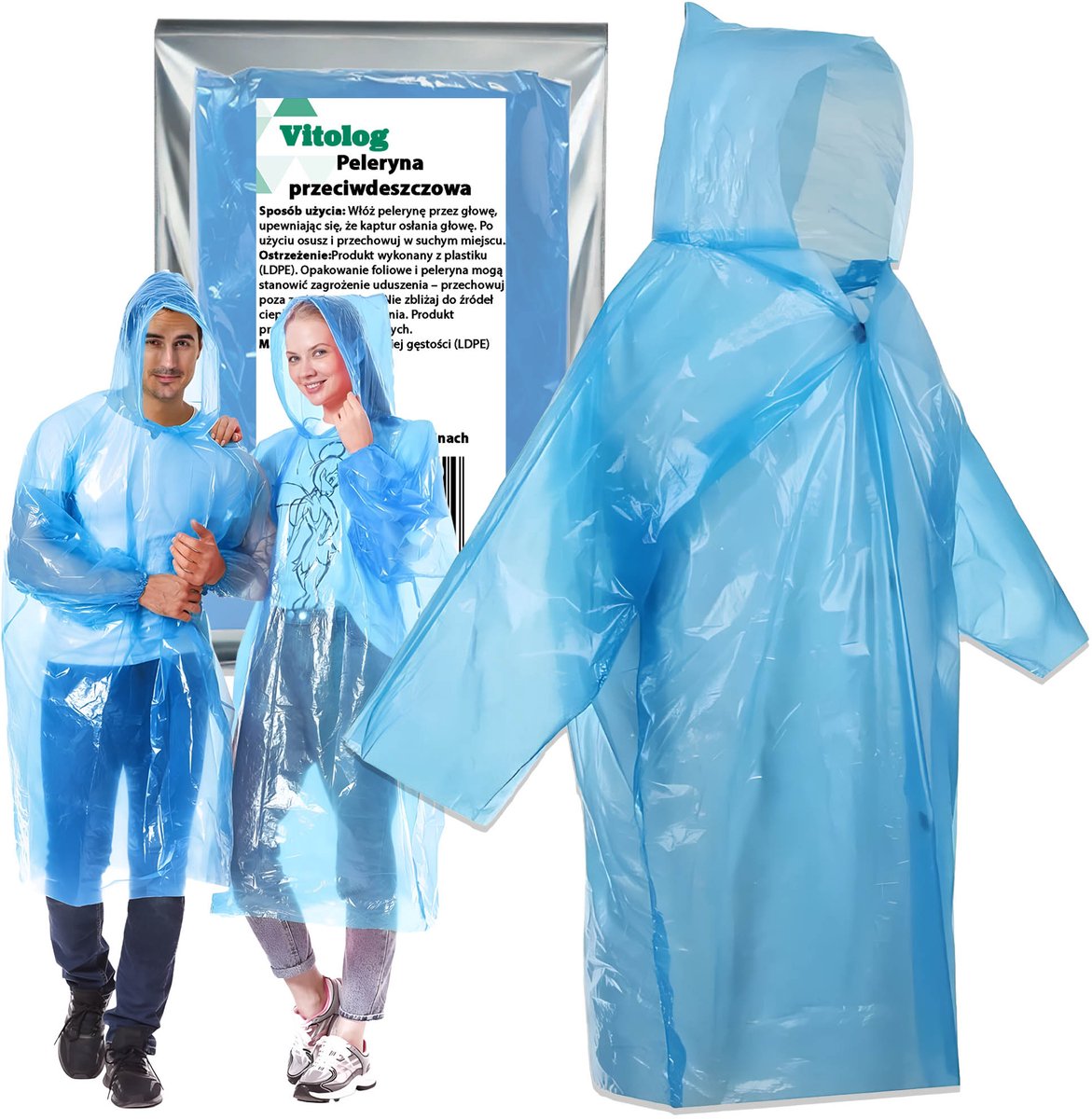 Vitolog - Regenjas Poncho - Waterdicht - Blauw - LDPE