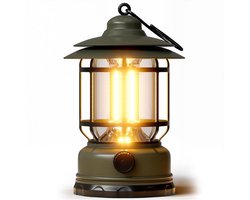 LED-kampeerlantaarn (traploos dimbaar) — Dubbele voeding: oplaadbaar via USB & werkt op batterijen — 20–200 lumen, Type-C-poort, 360° rondomverlichting — Draagbaar noodlicht voor kamperen, wandelen, terrassen en thuisgebruik — Groen