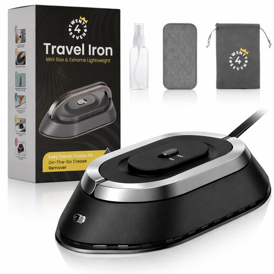 Twenty4seven® Reisstrijkijzer Mini Zwart - Reis Strijkijzer met Stoom - Compact Stoomstrijkijzer - Strijkbout voor Onderweg, Vakantie & Hotel