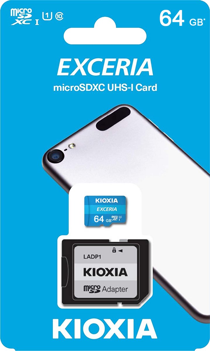 Micro SD geheugenkaart met adapter Kioxia Exceria UHS-I Klasse 10 Blauw