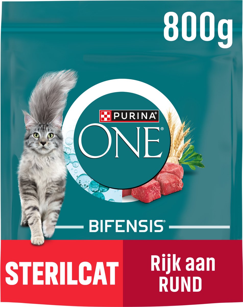 Bol.com PURINA® ONE® Sterilcat - Kattenbrokjes - Rund & Tarwe - 4 x 800 g aanbieding