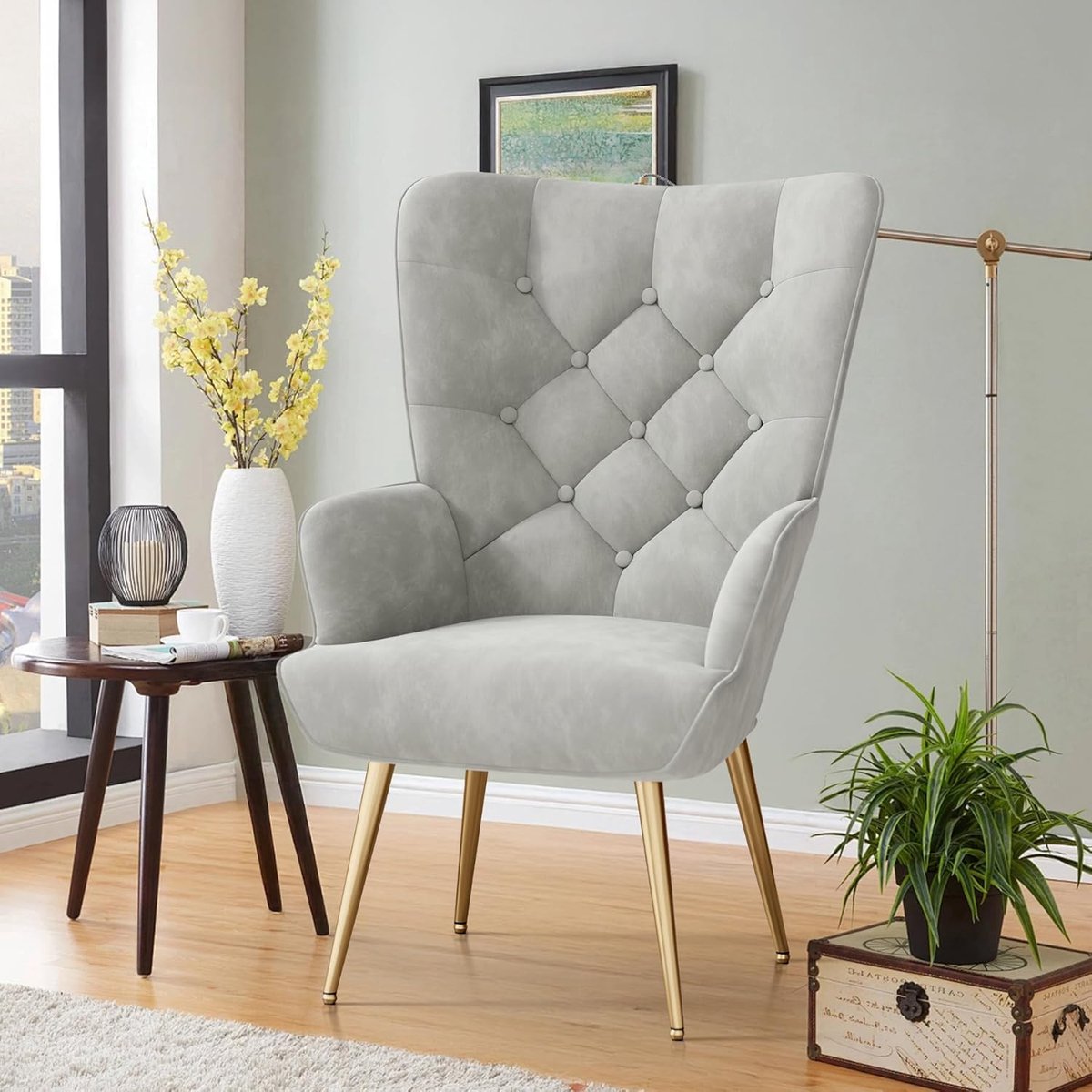 Fauteuil Woonkamer 50x50x92 cm – Luxe Fluwelen Relaxstoel met Hocker – Ergonomische Lounge