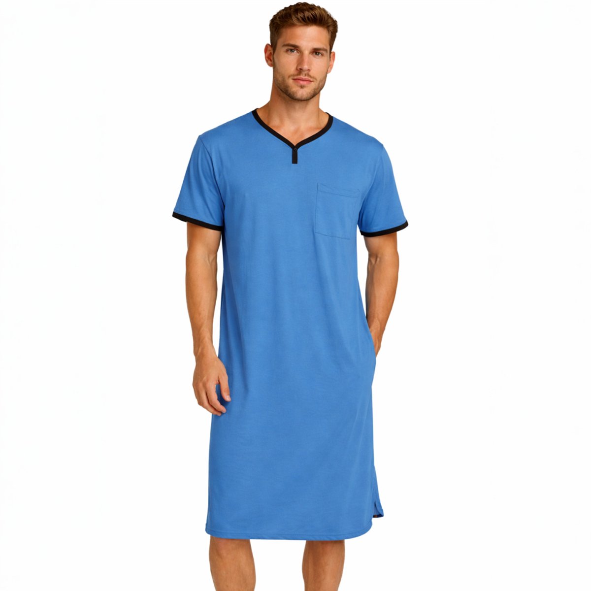 Heren Nachthemd - Pyjama - Nachtjapon - Lang - Blauw