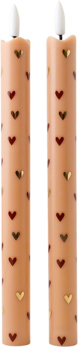 LED Dinerkaarsen Beige Bruin met Hartjes - Set van 2 - Incl. Batterijen - Werkt met Afstandbediening - Aifcandles