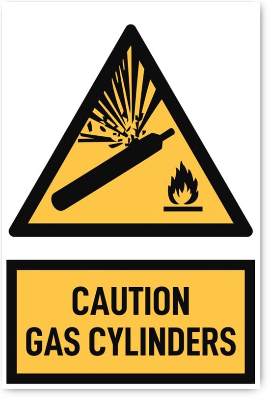 Waarschuwingssticker Gasflessen - Veiligheidsetiket Gevaar - Industriële Veiligheid - Conform Normering - 150x100mm 4 Stuks - Geel Zwart — afbeelding 5