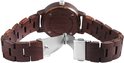 Sluiting van een Raptor horloge met bruin houten band en rosegouden gesp met Raptor logo.