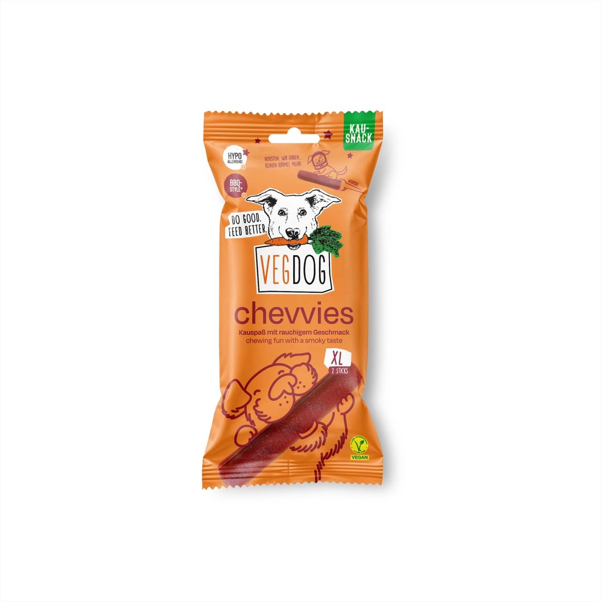VEGDOG CHEVVIES XL - Vegan Kauwsnack - BBQ Smaak - Hypoallergeen - 200g - Voor Middelgrote & Grote Honden