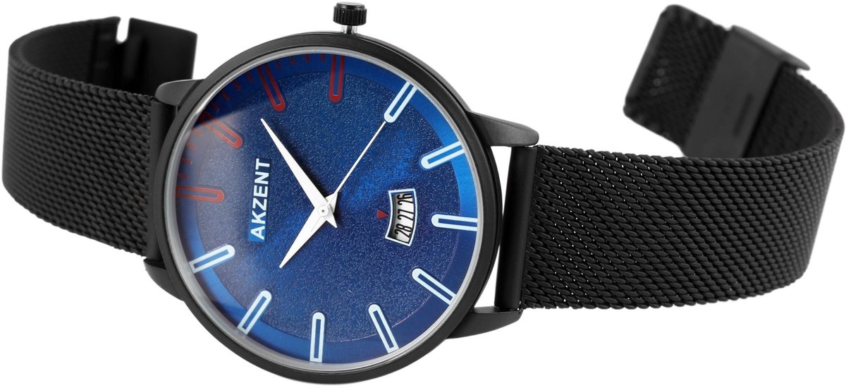 AKZENT Herenhorloge van roestvrij staal AK1754 Akzent herenhorloge met roestvrijstalen meshband