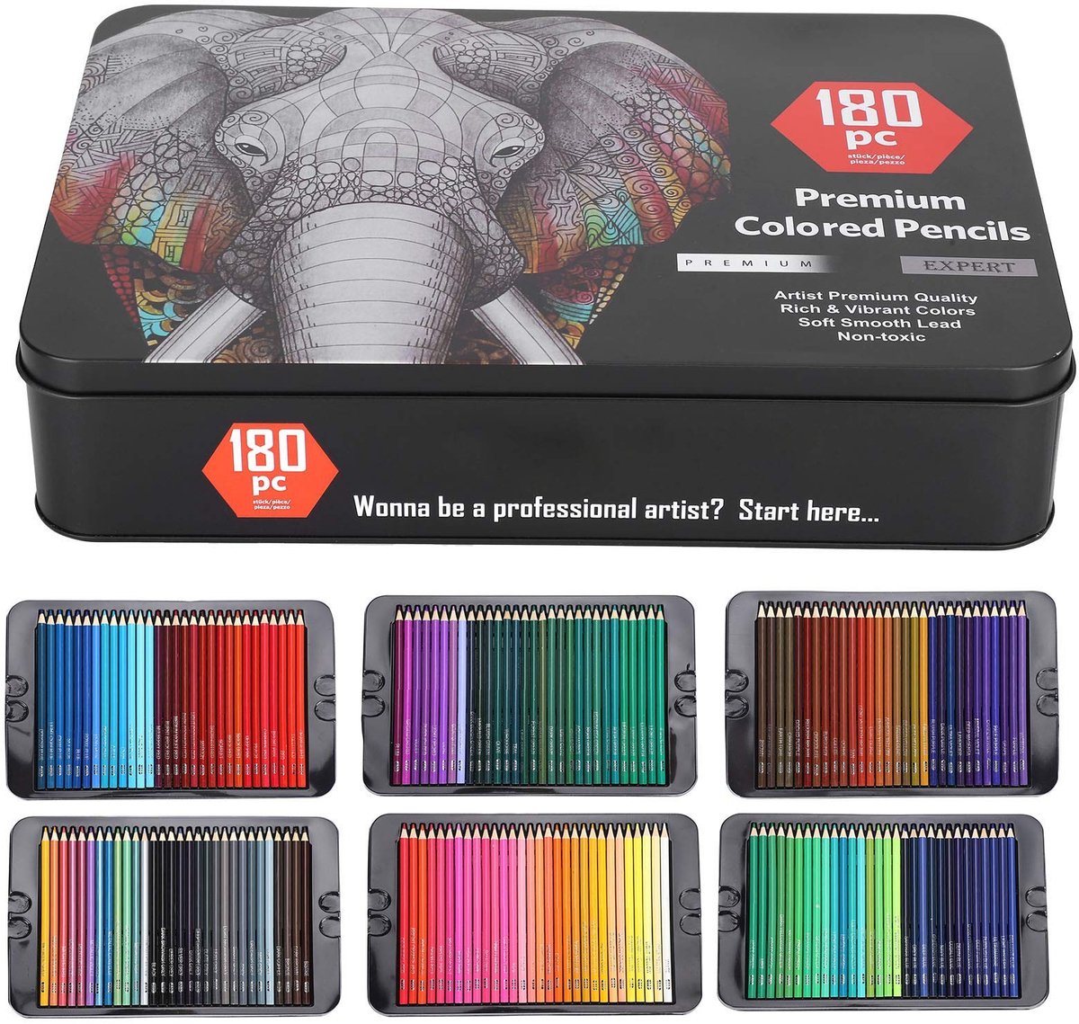 Allecto - Houten Tekenpotloden Set - Kleurrijke Kunst Potloden - Reis Set voor Kunstenaars - Inclusief IJzeren Doos - Precisie Grafiet Potloden - G...