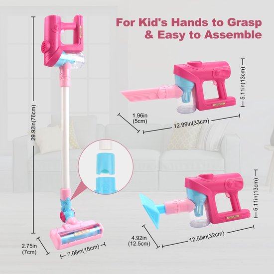 Speelgoedstofzuigerset voor kinderen - Schoonmaakset voor peuters, speelgoedstofzuiger die echt werkt - Speelgoedstofzuiger voor peuters van 3-5 jaar van Merkloos — afbeelding 5