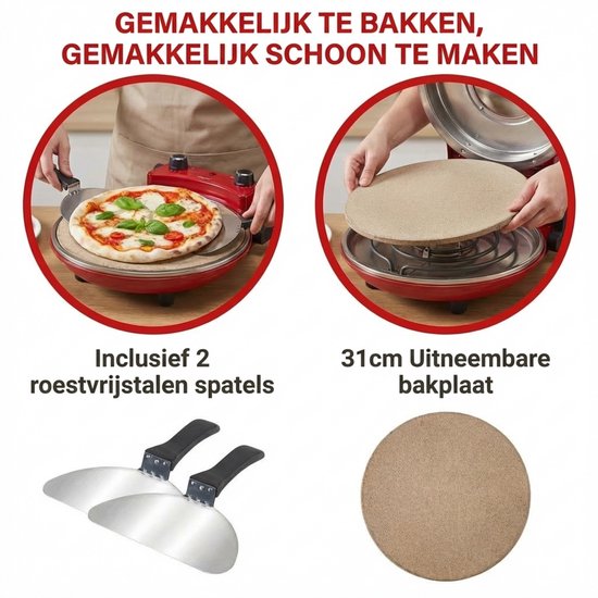 Beper Pizzaoven Elektrisch 1200W - Pizzamaker tot 400°C - Vuurvaste Steen - 31cm - Timer - voor Verse en Diepvriespizza — afbeelding 5