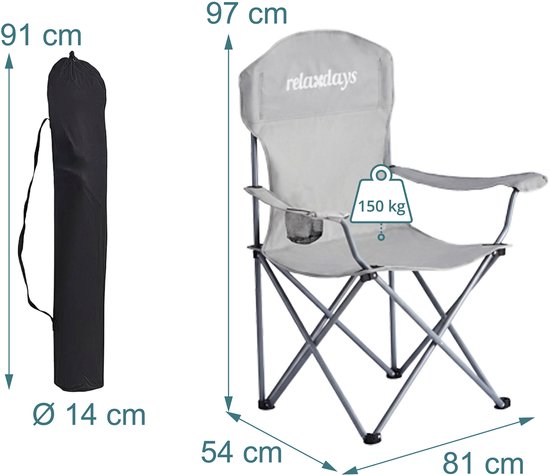 Campingstoel - 2 stuks - opvouwbaar - met bekerhouder - grijs — afbeelding 3