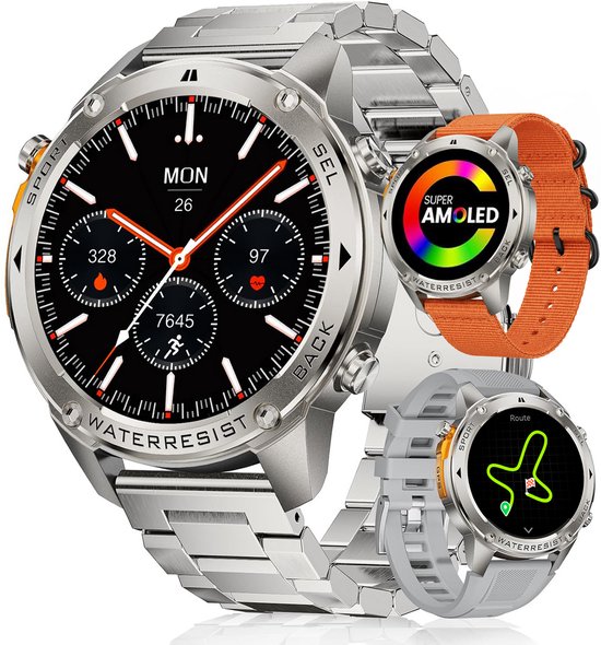 Montre Connectée Synyq GPS Pro pour Hommes – 51mm – Écran AMOLED – 3 Bracelets Inclus – Étanche 5ATM – Fonction Appel – 170+ Modes Sportifs – GPS, Cardio, Sommeil, SpO2 – Compatible iOS & Android