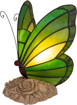 Tiffany tafellamp Vlinder - Groen - H 24 cm - Glas in lood - Decoratieve figuurlamp - Warm licht | RORUVERA