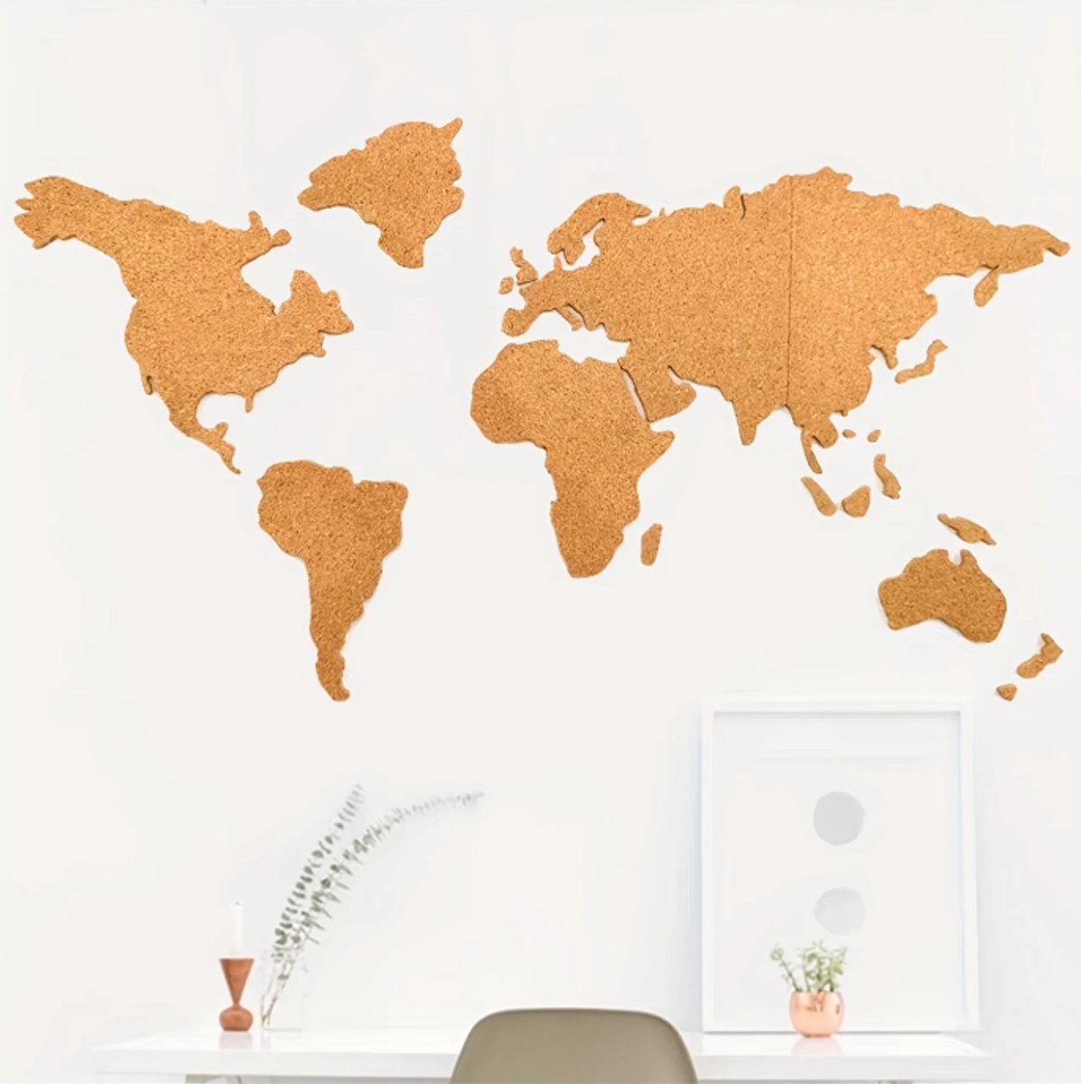 Zelfklevende Kurk Wereldkaart Prikbord – 100x50 cm – Inclusief Pushpins
