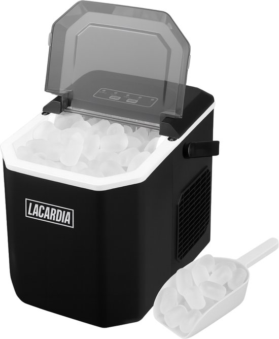 Lacardia IJsblokjesmachine 1,3L - IJsblokjesmaker met Zelfreinigingsfunctie - 12kg per 24 Uur - Inclusief IJsschep - Zwart