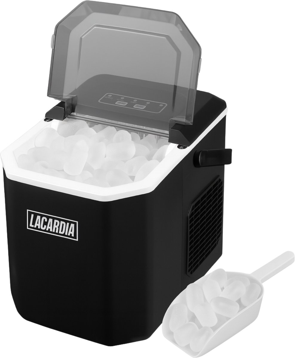 Lacardia IJsblokjesmachine 1,3L - IJsblokjesmaker met Zelfreinigingsfunctie - 12kg per 24 Uur - Inclusief IJsschep - Zwart
