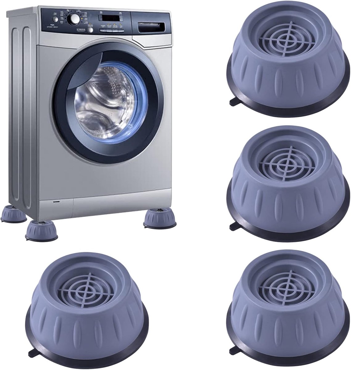 4-delige anti-vibratievoetjes voor wasmachines – Schokdempers, machinevoetjes en pads voor wasmachines, drogers, meubels en koelkasten – Grijs