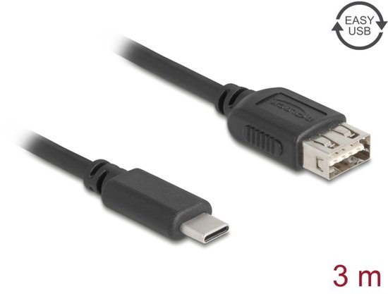 Delock USB 2.0 Cable USB Type-C™ male to EASY USB Type-A female 3 m