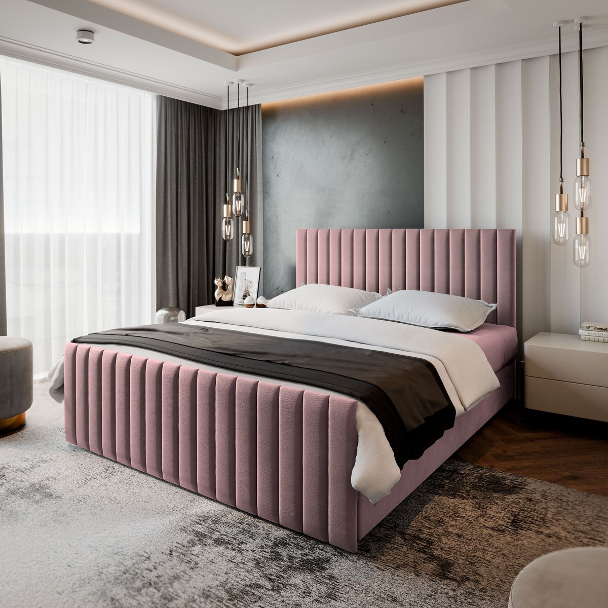 Boxspring ARION 180x200 cm met matras en topper, bedkasten - Roze thumbnail 5