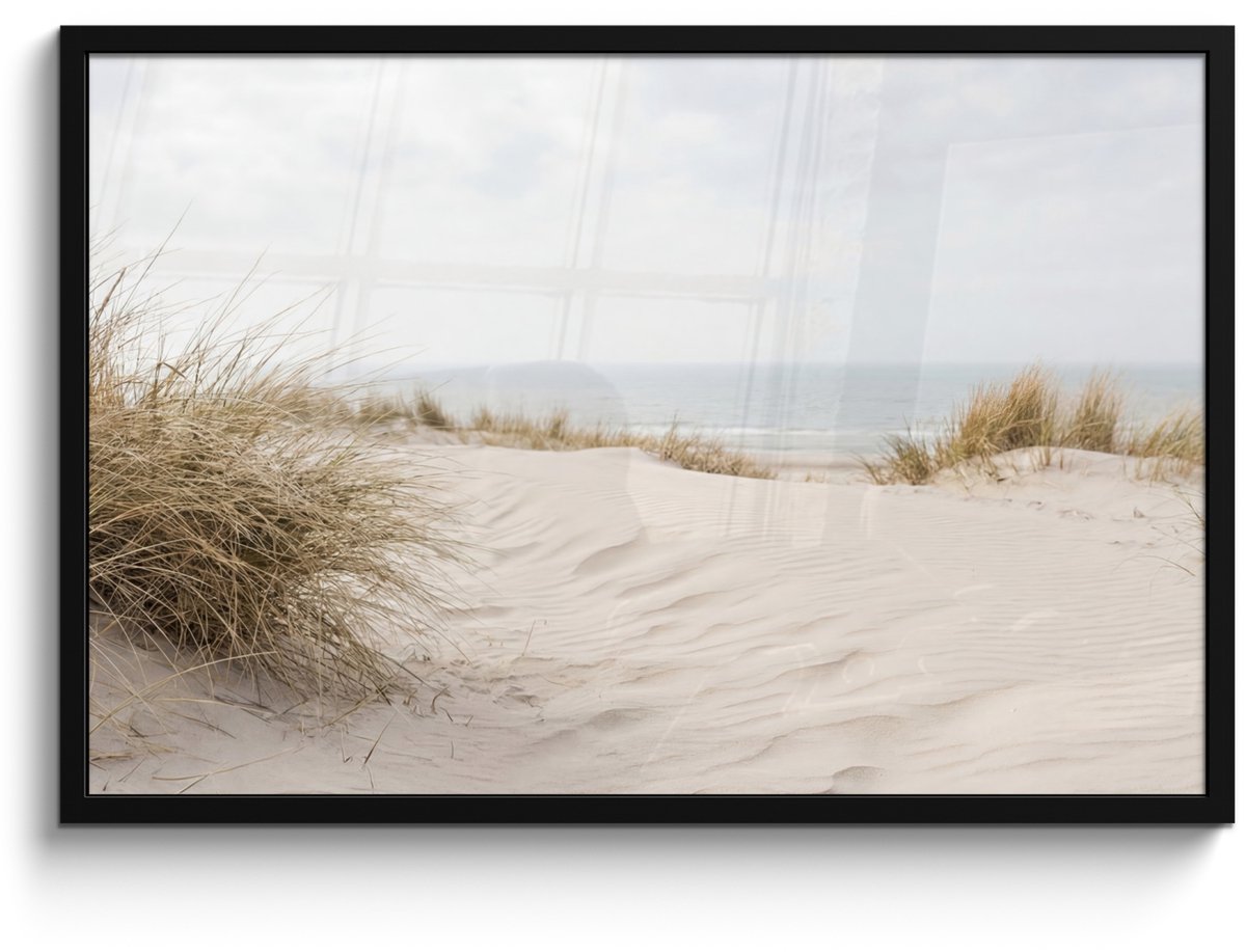 FrameYourWall Poster in lijst - Fotolijst 90x60 cm - Posters - Wolken - Duinlandschap - Zand - Posterlijst zwart - Decoratie - Wanddecoratie woonkamer - Muurdecoratie slaapkamer