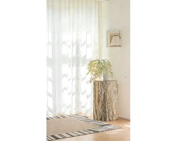 Floraweg: moderne, minimalistische vitrages met verticale strepen; lichtdoorlatende vitrages voor erkerramen in de woonkamer; witte vitrages
