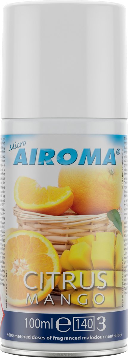 Micro Airoma Navulling 6x 100ml – Citrus Mango – Luchtverfrisser Aerosol – Geschikt voor MVP Dispenser