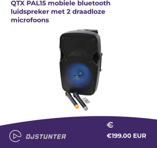 QTX PAL15 mobiele bluetooth luidspreker met 2 draadloze microfoons van Qtx — afbeelding 2