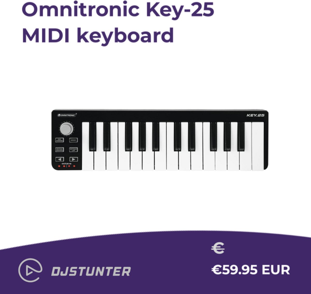 Omnitronic KEY-25 – MIDI Controller – 25 toetsen – Mini – Arpeggiator