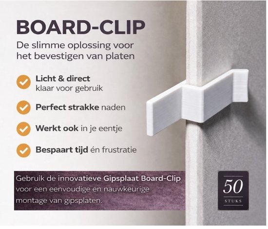 BoardClips – Aide de suspension pour plaque de plâtre | Placement rapide des plaques de plâtre | Set de 50 clips