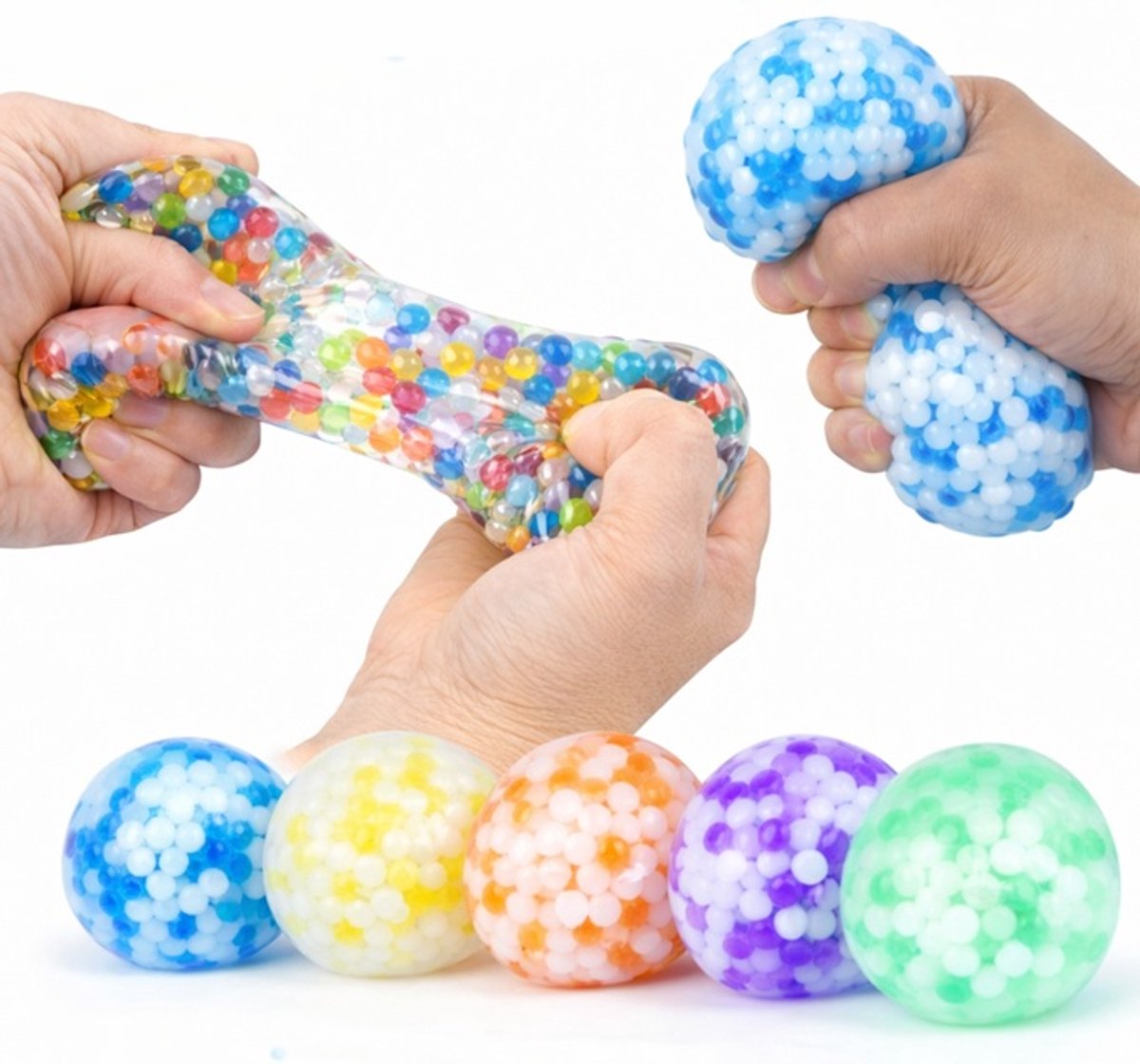 Squishy Stressbal met waterballetjes 7 cm - Fidget Toys - 1 knijpbal - Fidget Toy - Voor de hand - stressballen volwassenen kinderen -