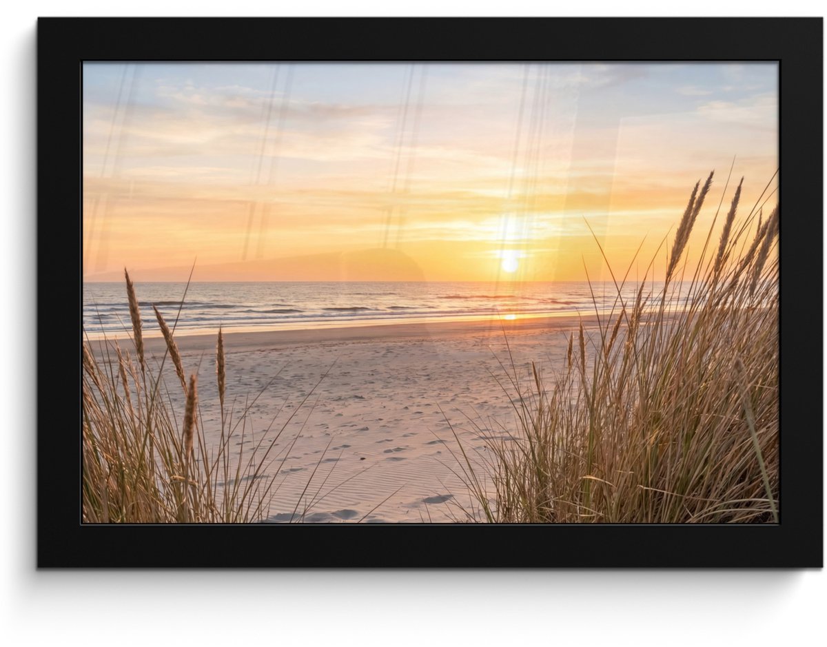 FrameYourWall Poster in lijst - Fotolijst 30x20 cm - Posters - Zonsondergang - Duinen - Zee - Posterlijst zwart - Decoratie - Wanddecoratie woonkamer - Muurdecoratie slaapkamer