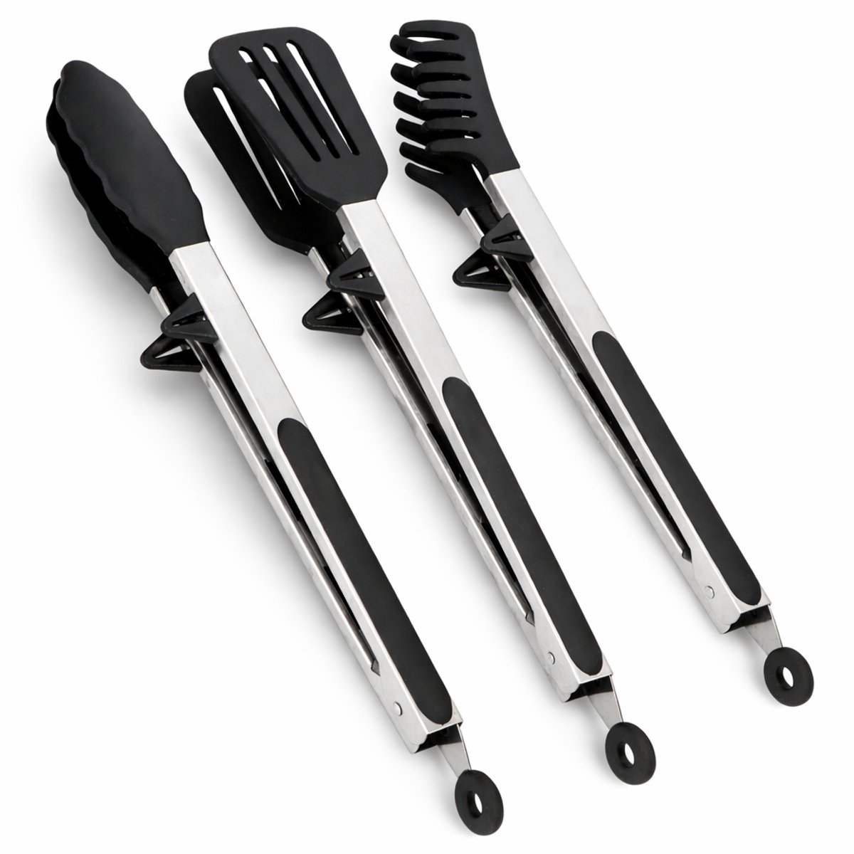 KitchenLove Vleestang Siliconen - Keukentang - Serveertang - Spaghettitang - Set van 3 Met Pootjes - Zwart