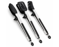 KitchenLove Vleestang Siliconen - Keukentang - Serveertang - Voor in de keuken - Spaghettitang - Set van 3 Met Pootjes - Zwart