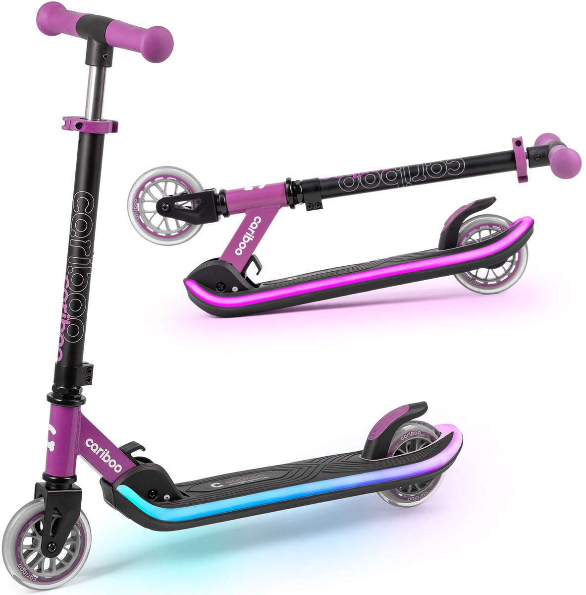 Cariboo LEDStar - Step - Scooter - Tweewielige step met lichtgevend LED-platform - Verstelbaar Stuur - Paars