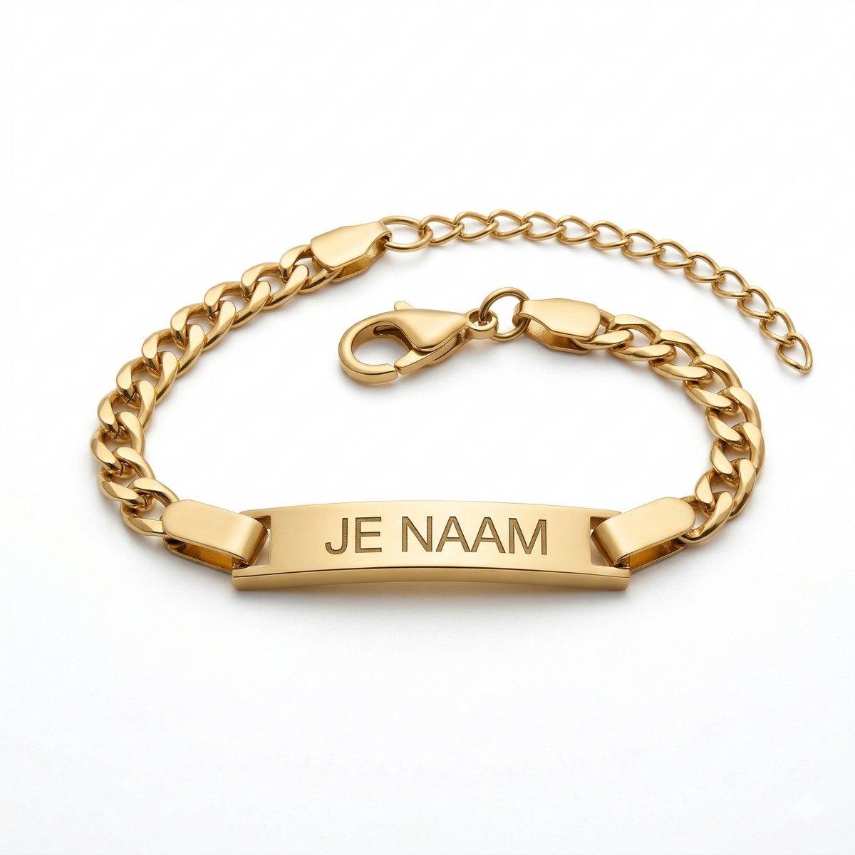 Armband met graveer, Armband met naam, Armband - gepersonaliseerd - goudkleurig - met naamplaatje - schakelarmband - verstelbaar, Armband met naamplaatje ,graveerarmband