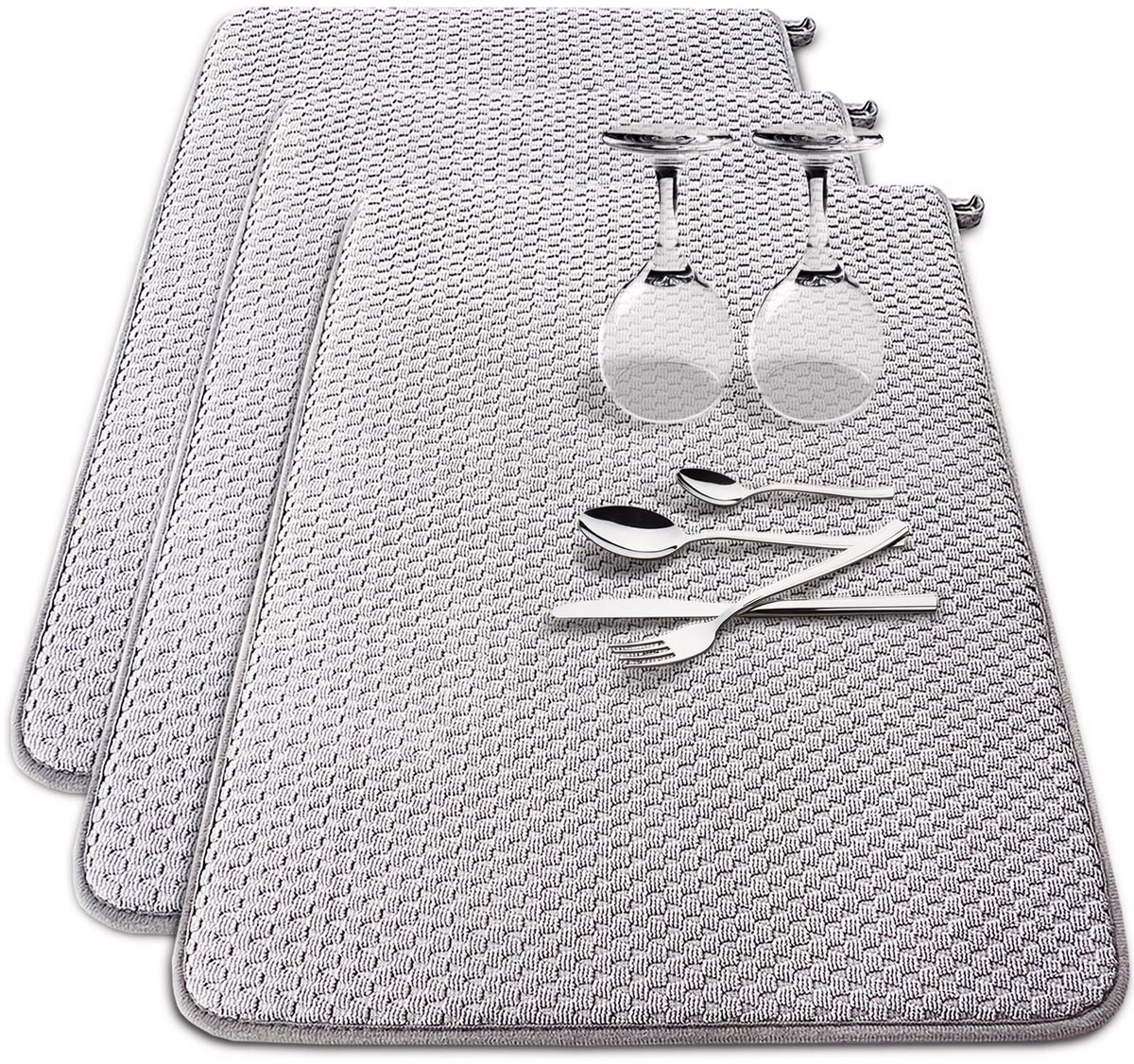 3 stuks - microvezel afwasmat - microvezel applicator pad - ultra absorberende mat - droogmat afwas - afwasmat - afwas droogmat - keuken droogmat - Grijs - Afmetingen: 30 x 40 cm