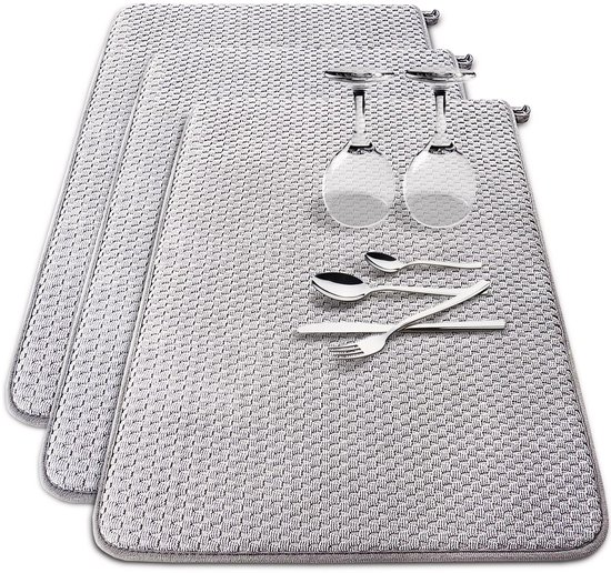 3 stuks - microvezel afwasmat - microvezel applicator pad - ultra absorberende mat - droogmat afwas - afwasmat - afwas droogmat - keuken droogmat - Grijs - Afmetingen: 30 x 40 cm