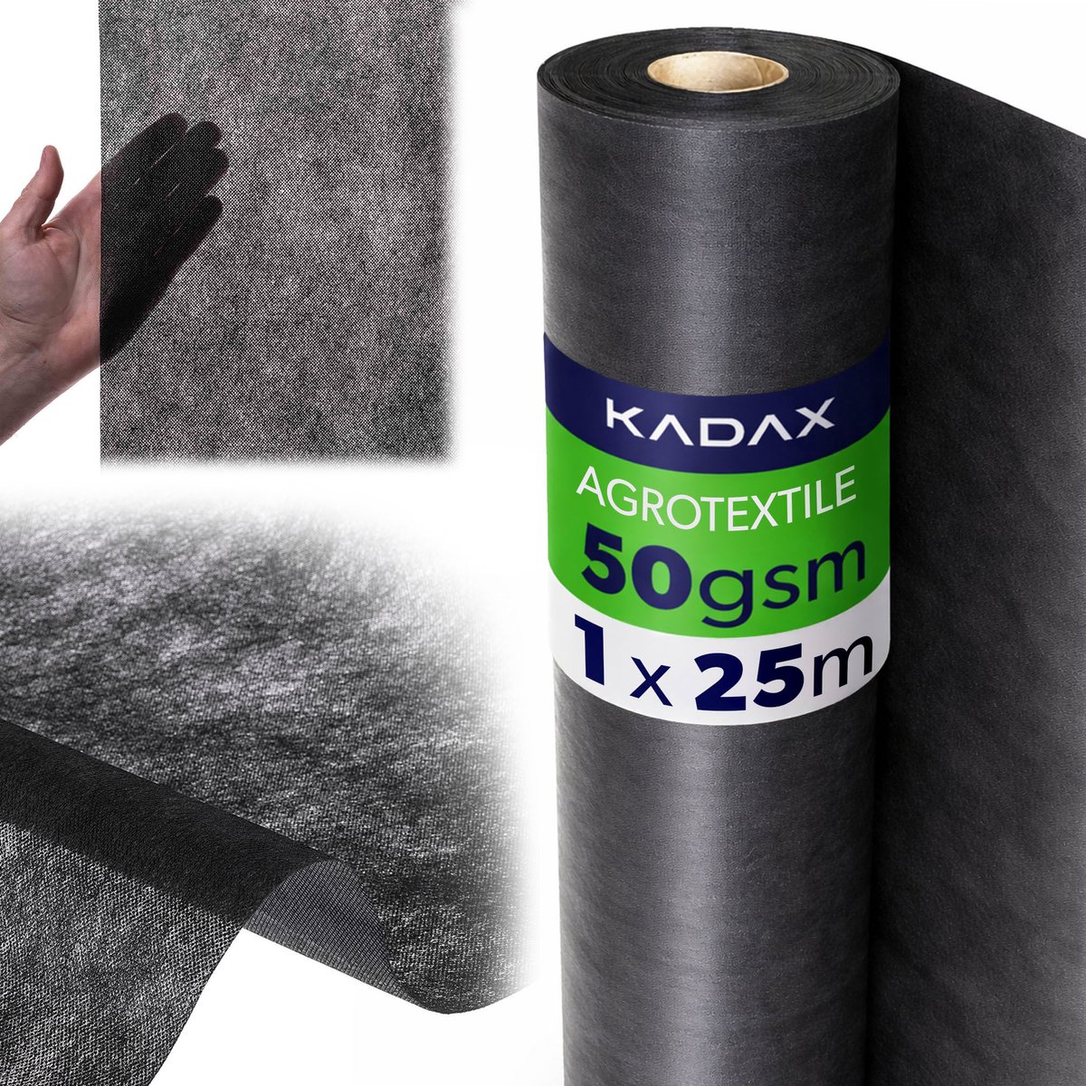 KADAX Onkruidbestrijdingsdoek 1 x 25 m, 50 g/m², Zwart, Tuinvlies van polypropyleen, Waterdoorlatend mulchvlies tegen onkruid, Onkruidbestrijdingsfolie voor tuinen, Plantfolie
