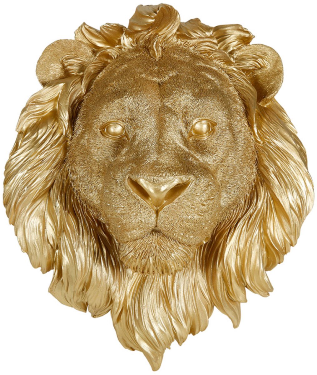 Ostaria Muur ornament Leeuw - goud - hars - 27 x 15 x 33 cm - decoratieve leeuwenkop