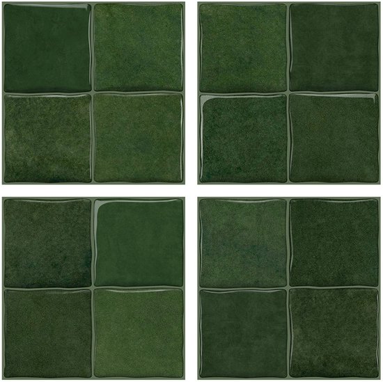 Een set van acht mosgroene, 3D-wandtegels met voelbare textuur, gerangschikt in een 2x4 raster.